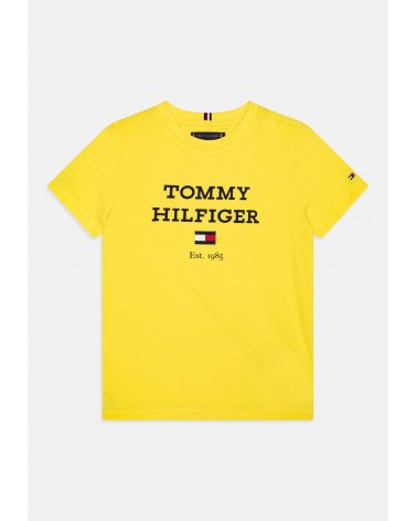 Tommy Hilfiger bambino LOGO TEE - T-shirt giallo in cotone con stampa logo