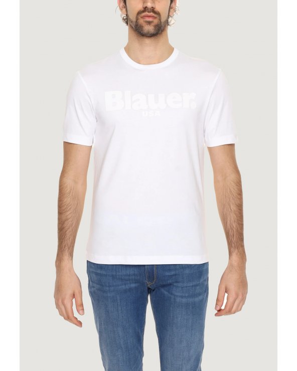 Blauer uomo - T-shirt biana con stampa logo davanti