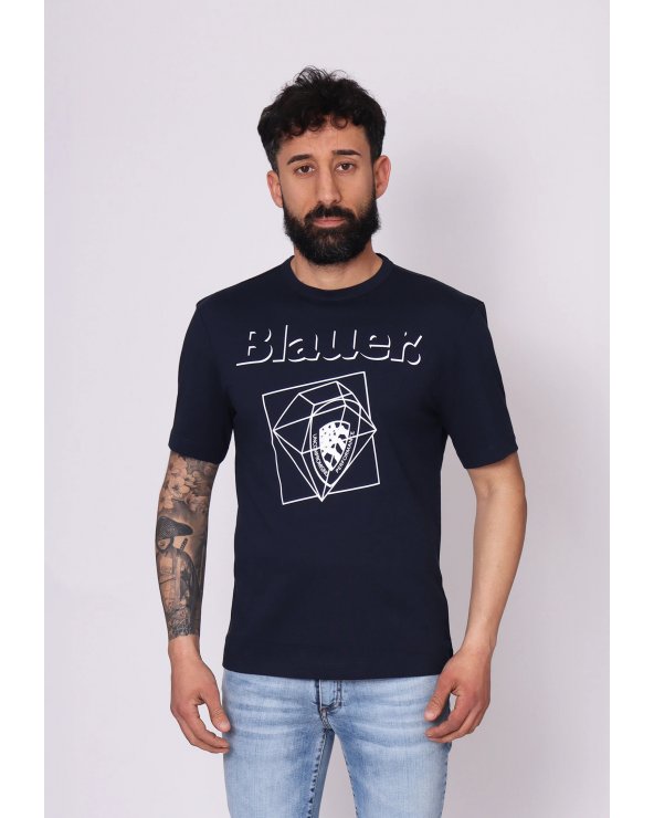 Blauer uomo - SCUBLAU - T-shirt blu con stampa davanti